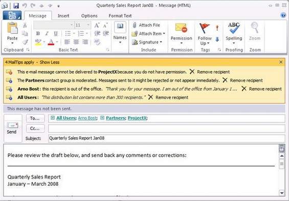 Mailtipps in Outlook 2010