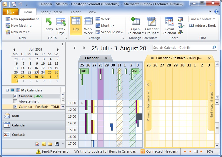 Outlook 2010 Multiple Accounts calendar view