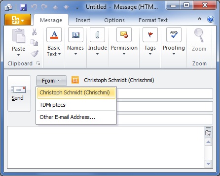 Outlook 2010 Multiple Accounts Selection in a new message
